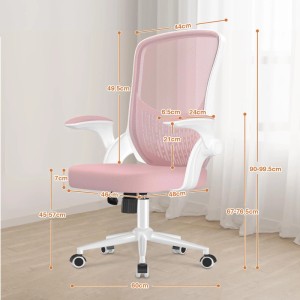 Rattantree Ergonomischer Bürostuhl mit Klapparmlehnen Mid Back Mesh Lendenstütze Höhenverstellbar und Aufbewahrungsfach Pink