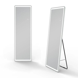 Aica Sanitär Ganzkörperspiegel Bogen Schwarz Aluminum 54L x 163H cm 2in1 Standspiegel Hängespiegel mit Explosionsgeschutz