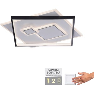 Moderne, weiße LED-Deckenleuchte Mailak 57x57 cm von Paul Neuhaus mit separaten Lichtbändern.