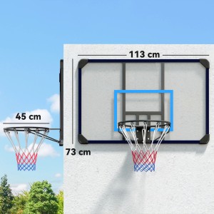 SPORTNOW Basketballkorb, Stahl, schwarz/transparent/blau, 113x61x73 cm, zur Wandmontage.