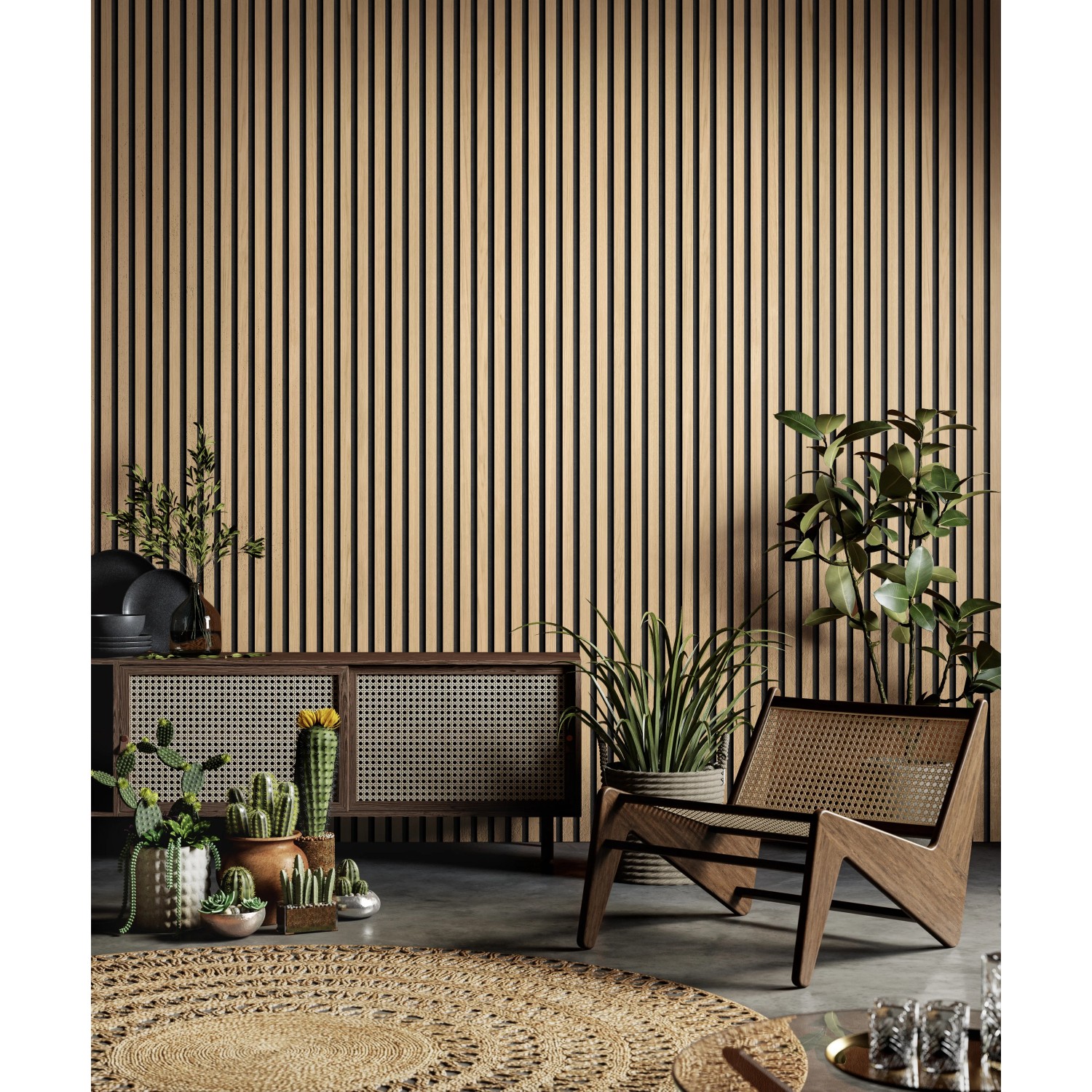 Grosfillex Wandverkleidung Element 3D Optik Linio Ash, Dekor-Paneel im Akustik-Look.