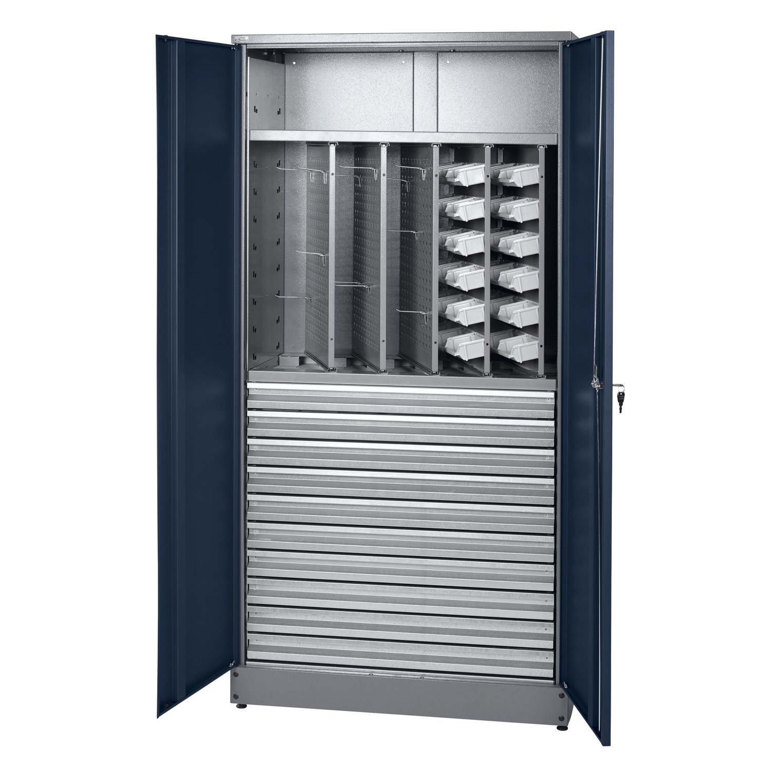 Küpper Materialschrank 2-Türig 10 Schubladen 180 x 91 x 45 cm Dunkelblau günstig online kaufen