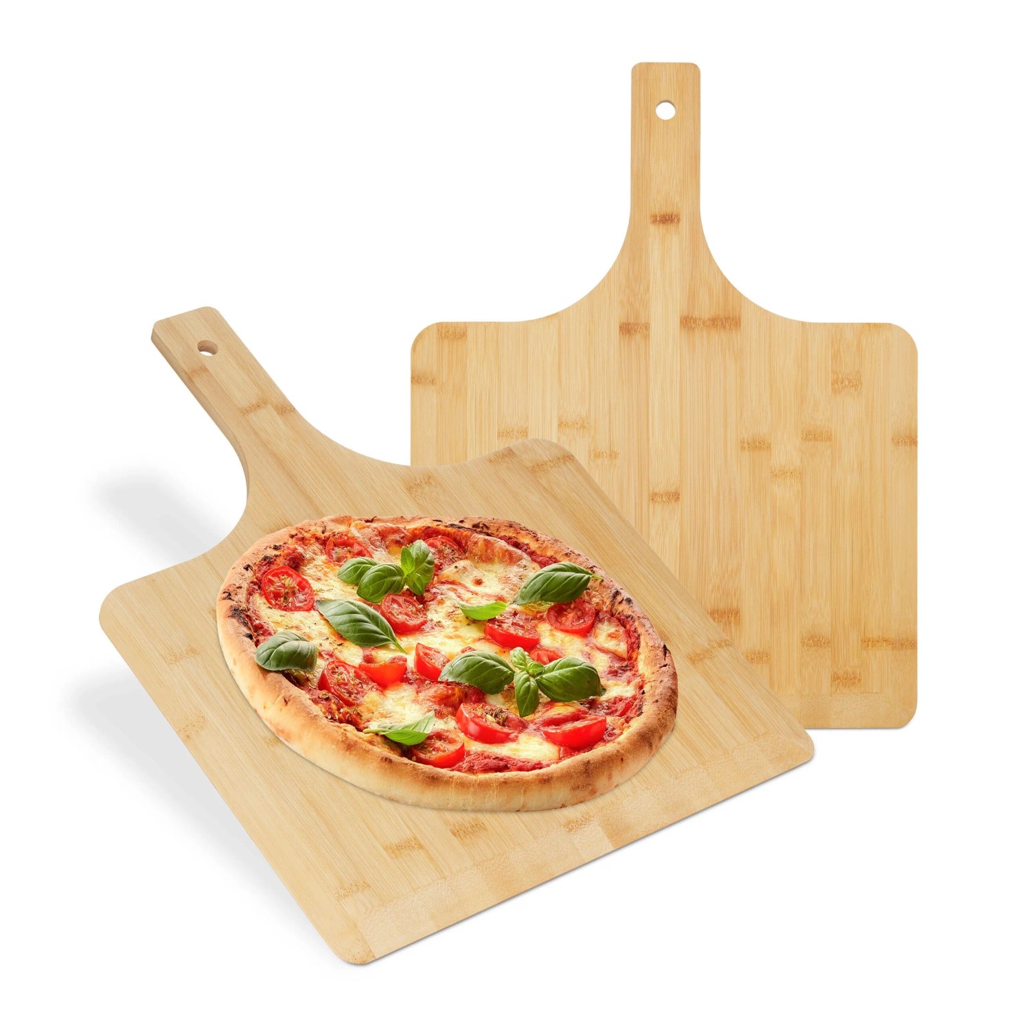 Relaxdays Pizzaschieber Bambus Natur 2er Set 50 cm x 38 cm 1 kg