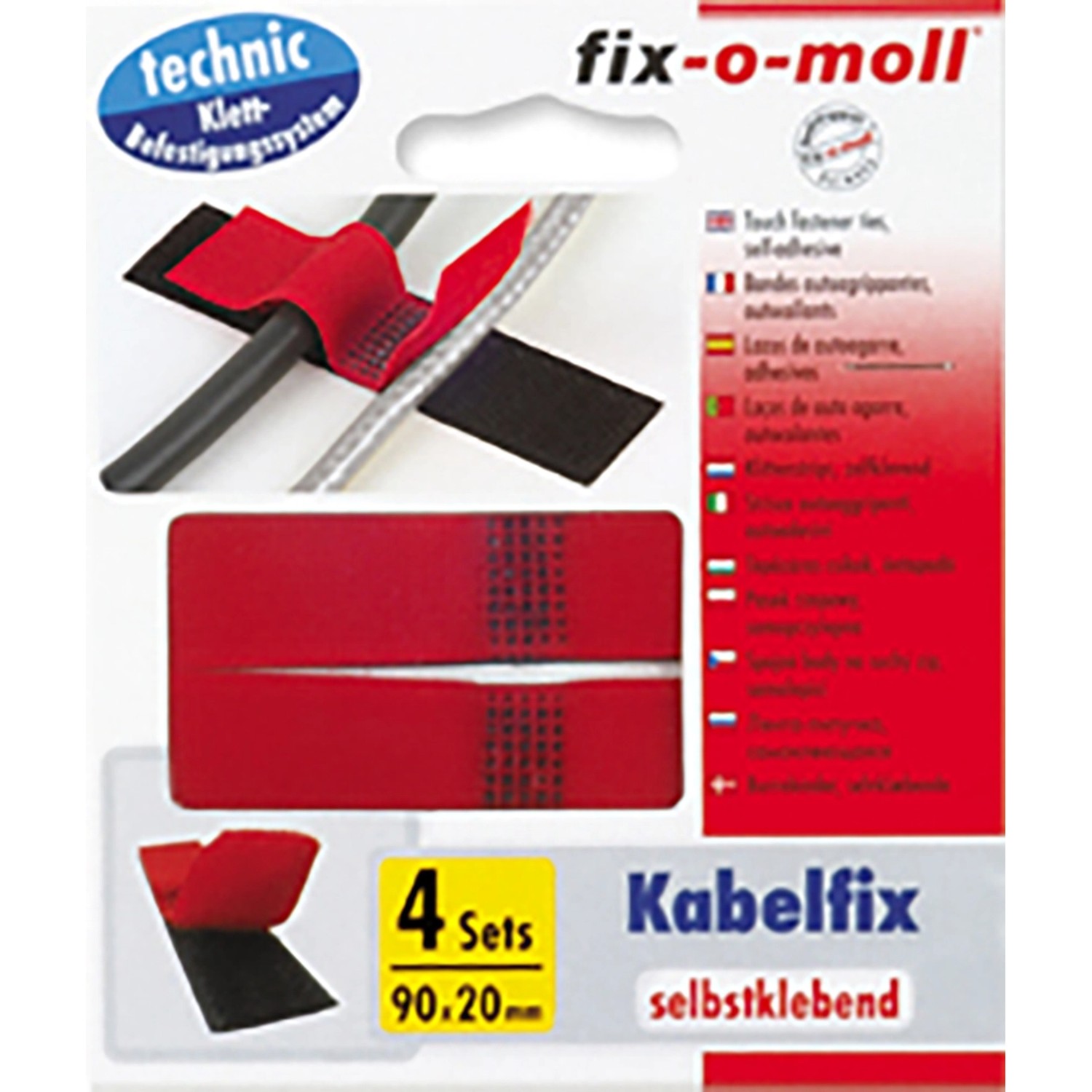 Fix-o-moll Klett-Binder Kabelfix selbstklebend Grau-Schwarz 100 mm x 20 mm 4 Stü