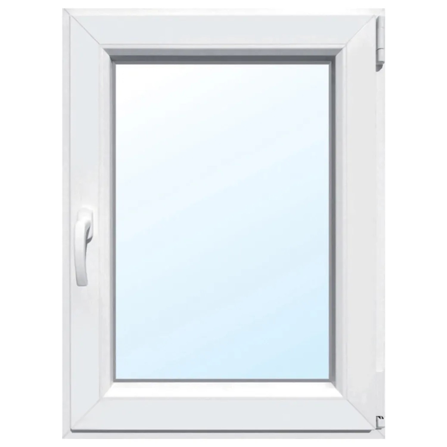 Weißes Kunststofffenster, 1-flügelig, 2-fach Verglasung, 100x100 cm, DIN rechts.