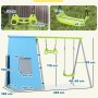 AIYAPLAY 3-in-1 Schaukelgestell Outdoor: blaues Spielzelt, grüne Schaukel & Turnringe. Kinder-Schaukelgerüst mit Maßen.