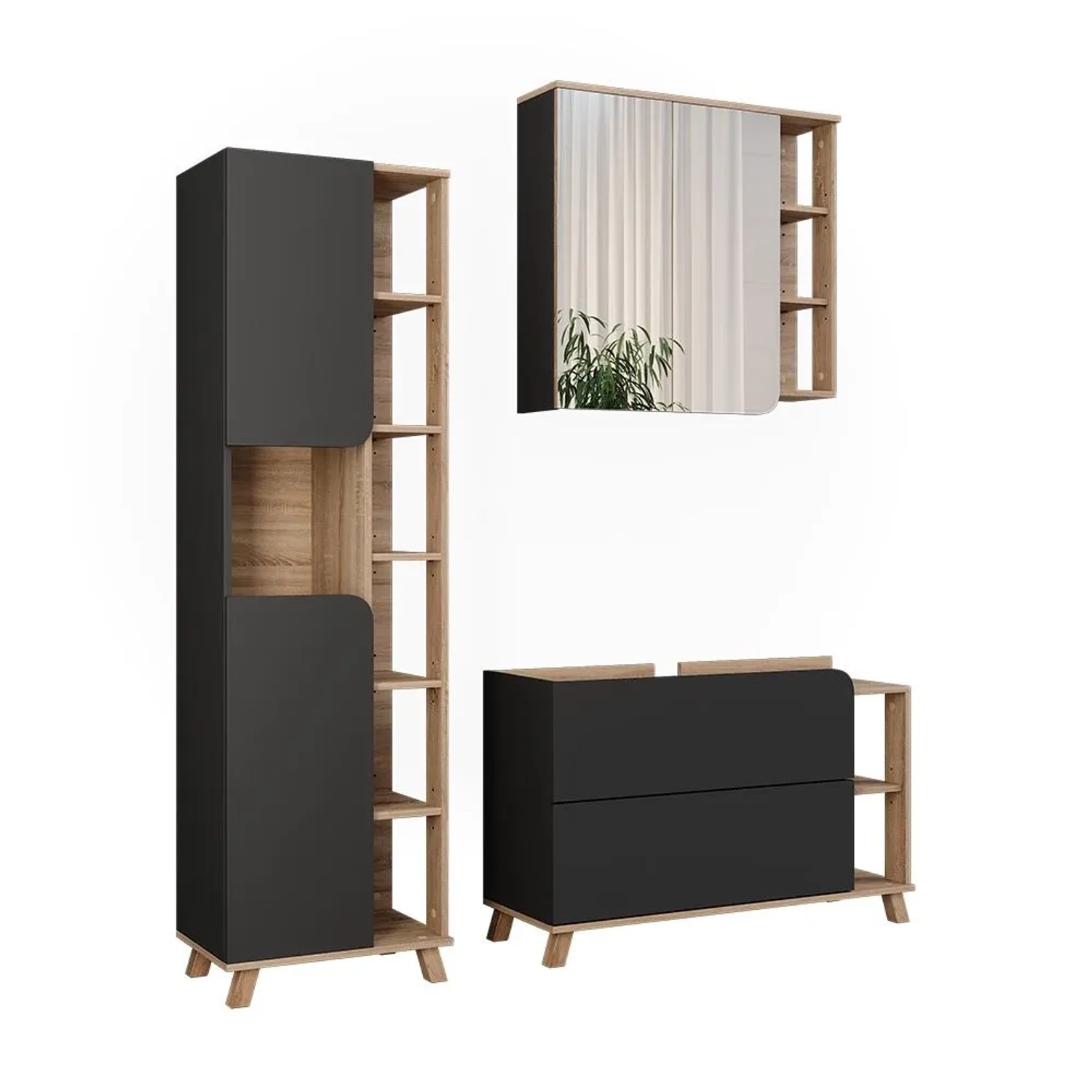 Vicco Badmöbel-Set Karen Sonoma/Anthrazit 100 x 65 3-teilig