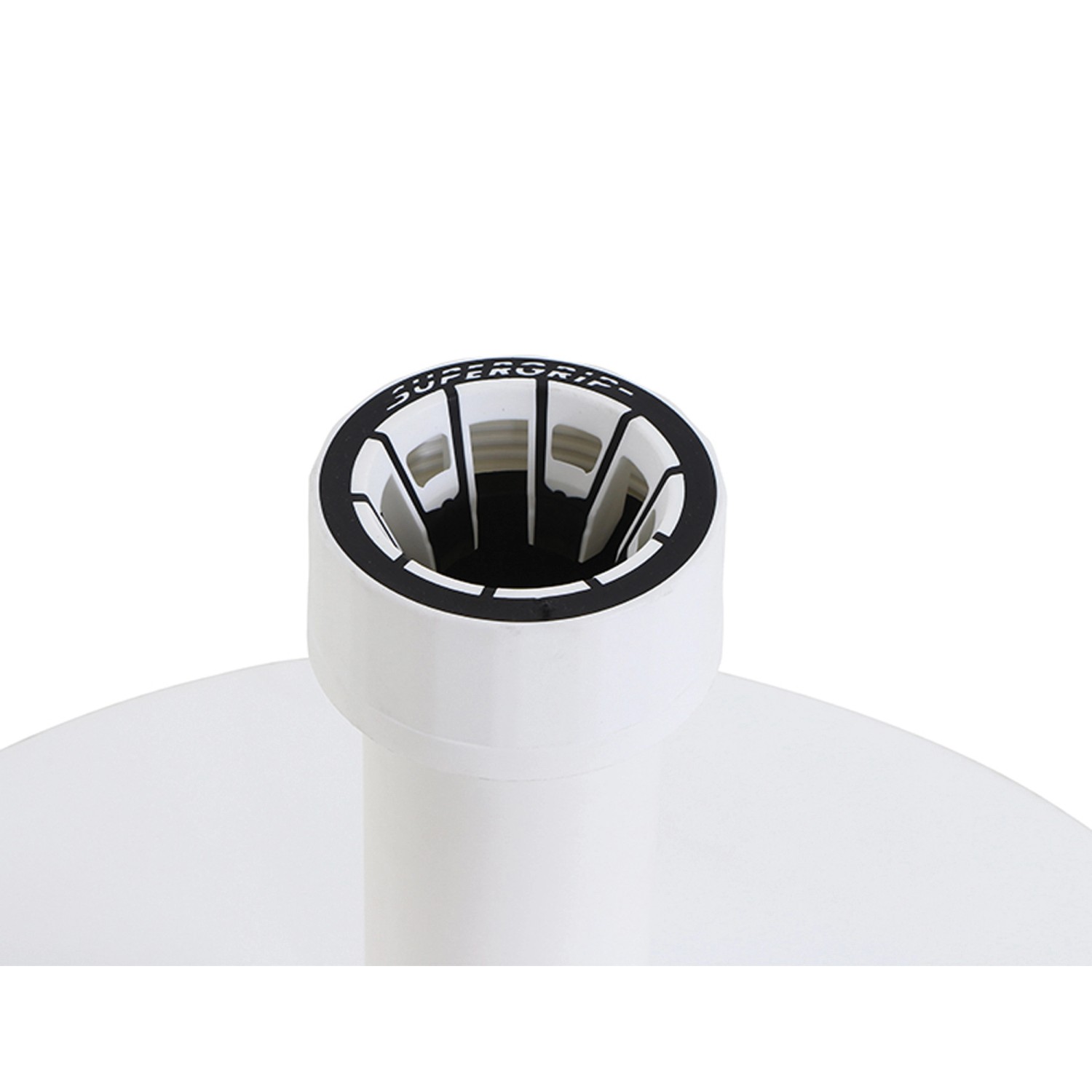 Detailaufnahme: Weißer Siena Garden Schirmständer aus Kunststoff mit Supergrip-Halterung.