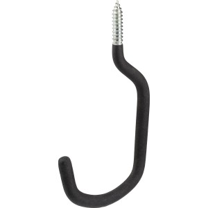 Schwarzer LUX Fahrradhaken aus Stahl mit Schraube zur Deckenmontage, bis 18 kg belastbar.