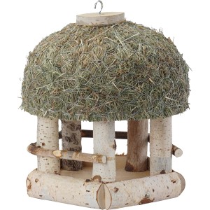 Futterstation Heudach aus Birkenholz, 29x28,5x30cm, für Vögel im Garten.