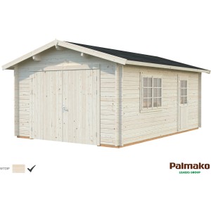 Palmako Holzgarage Roger, tauchgrundiert, mit Holztor, Fenster und Tür. Ideal als Fertiggarage, Werkstatt oder Lagerraum.