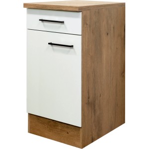 Flex-Well Unterschrank Vintea, 40 cm, Magnolie/Lancelot Oak, mit Schublade und Tür.