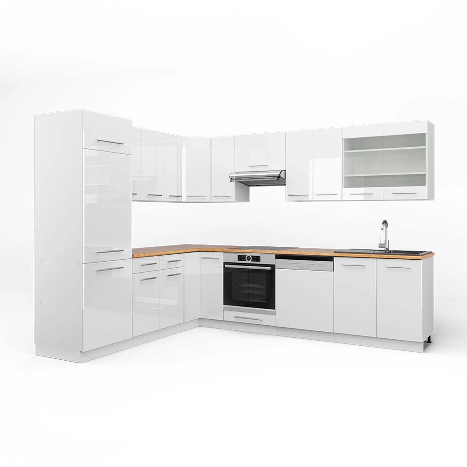 Vicco Fame-Line Eckküche Weiß Hochglanz/Weiß 227 x 287 cm AP Eiche günstig online kaufen