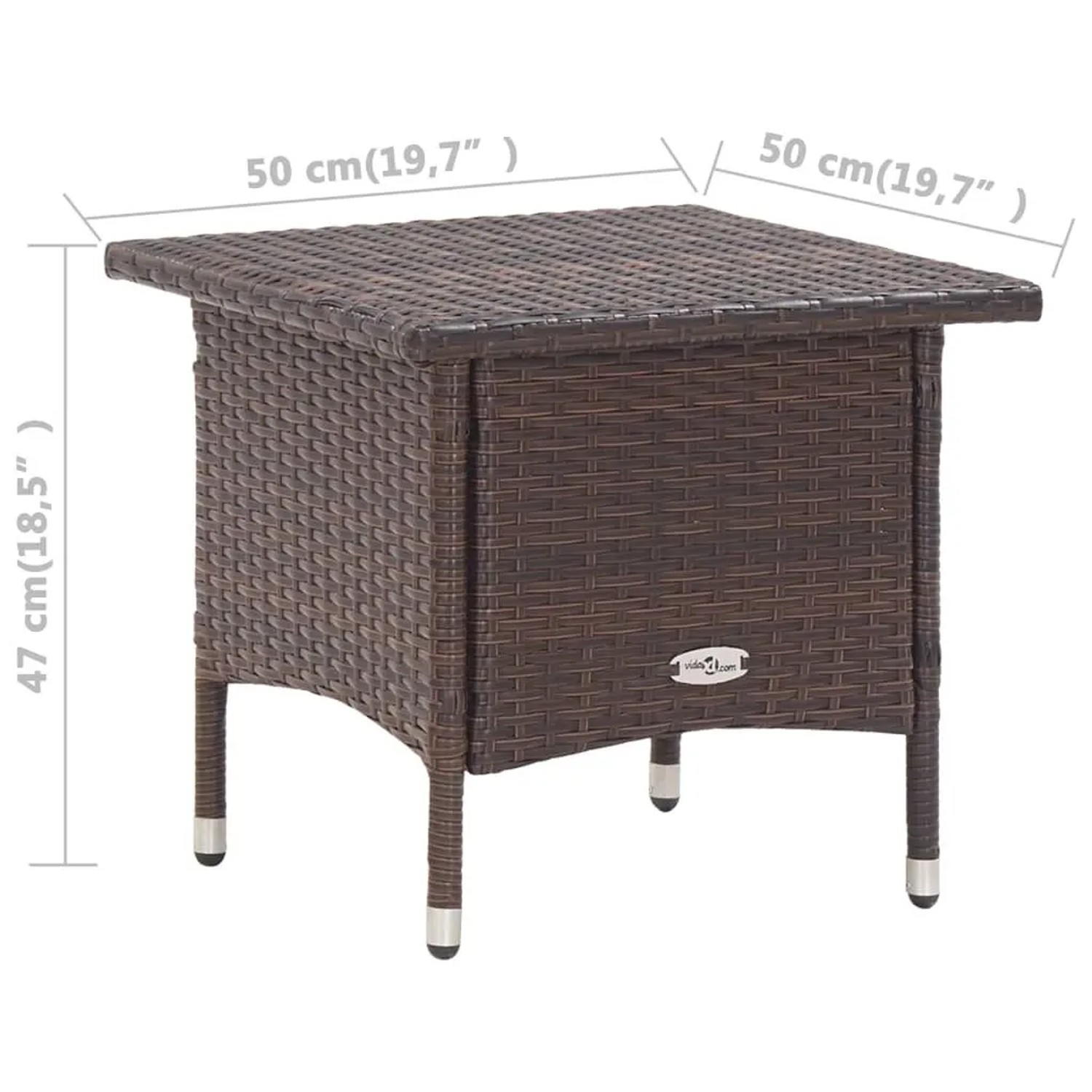 Brauner Furnicato Beistelltisch aus Poly Rattan, 50x50x47 cm, ideal für Garten und Terrasse.