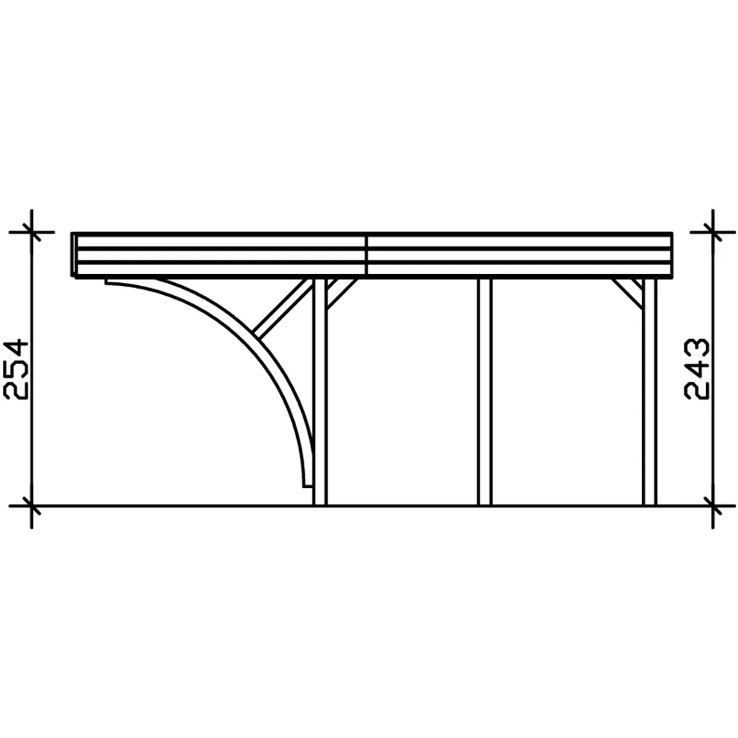 Technische Zeichnung: Skan Holz Carport Friesland Set 8, Nussbaum, Maße 557x555cm, Doppelcarport