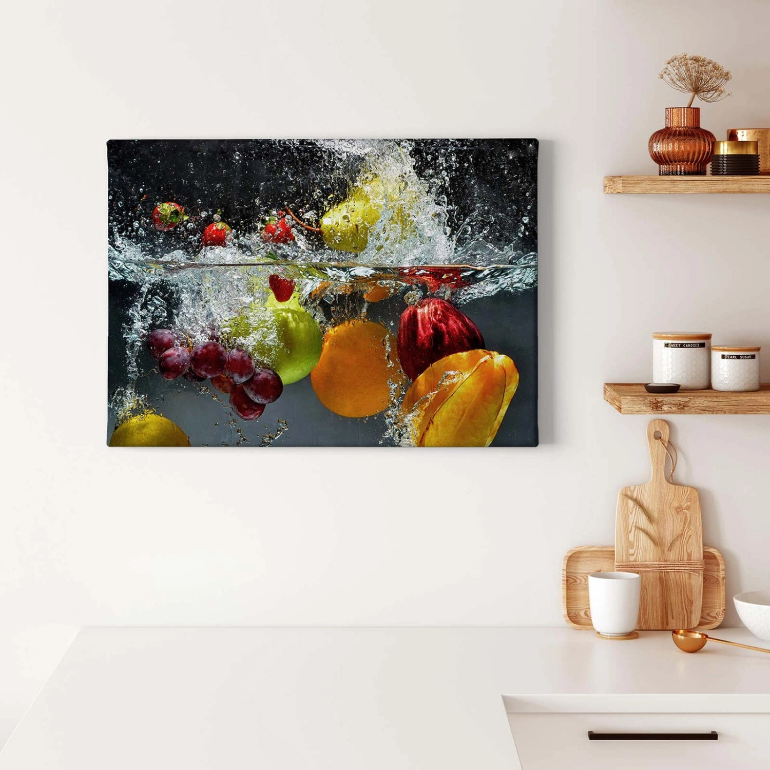 Bricoflor Leinwand Bild Mit Obst Küchenbild Mit Früchten Auf Leinwand Und Keilrahmen Leinwandbild In Schwarz Und Bunt Mi