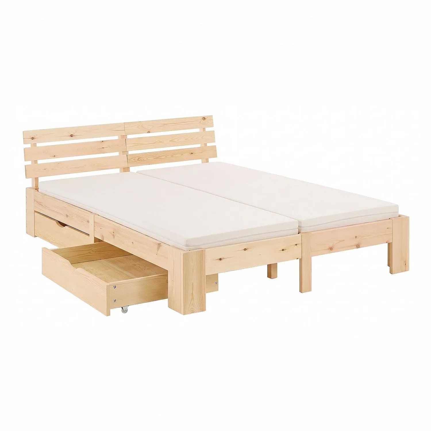 Homestyle4u Holzbett 180x200 mit 2 Matratzen und Bettkästen in Braun 3206