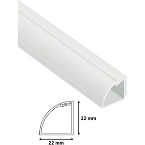 Weißer D-Line Kabelkanal, 22x22 mm, 2 m Länge. Viertelkreis-Form, selbstklebend und überstreichbar.