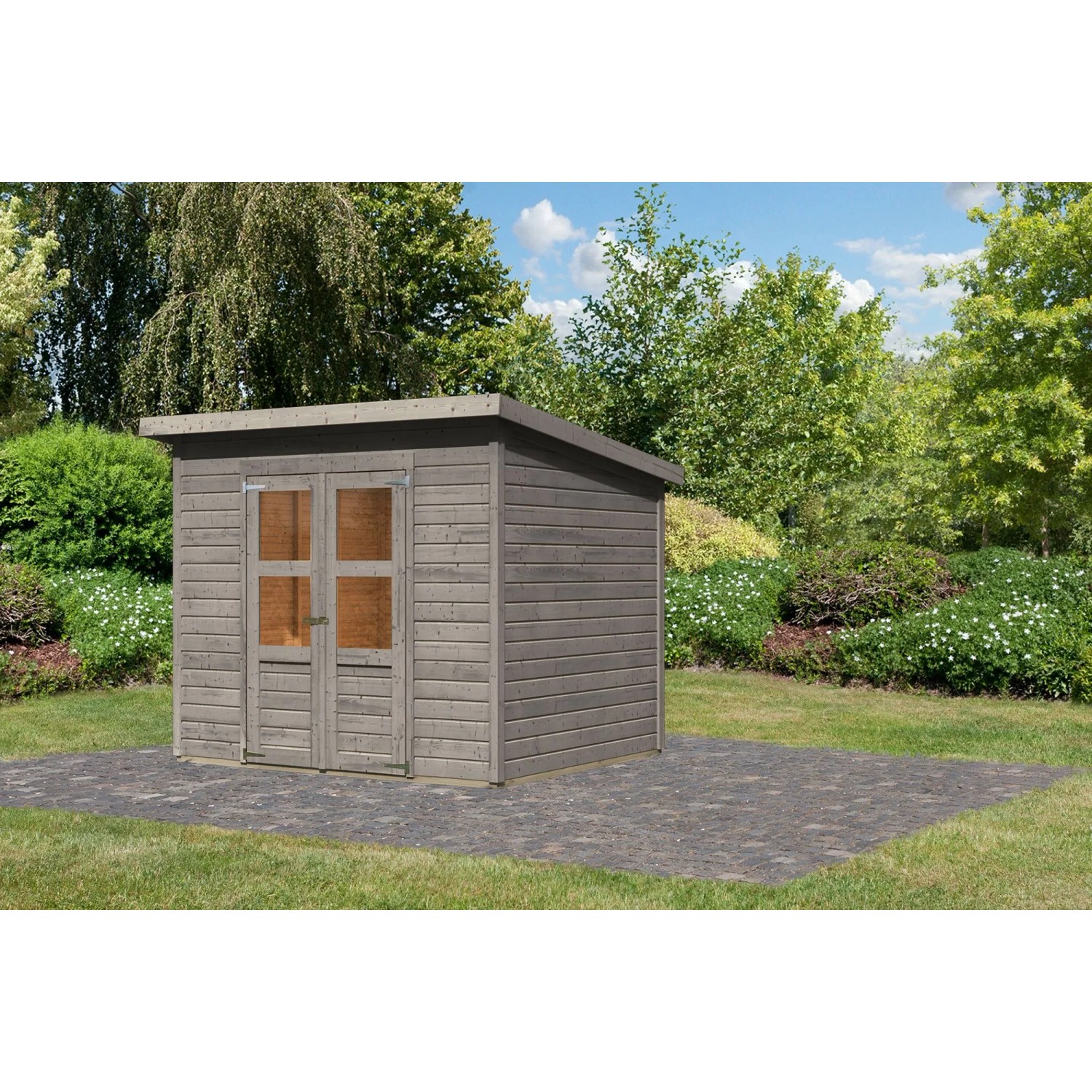 Karibu Holz-Gartenhaus Gartenhaus Pultdach Grundiert 242 cm x 214 cm 5,1 m²