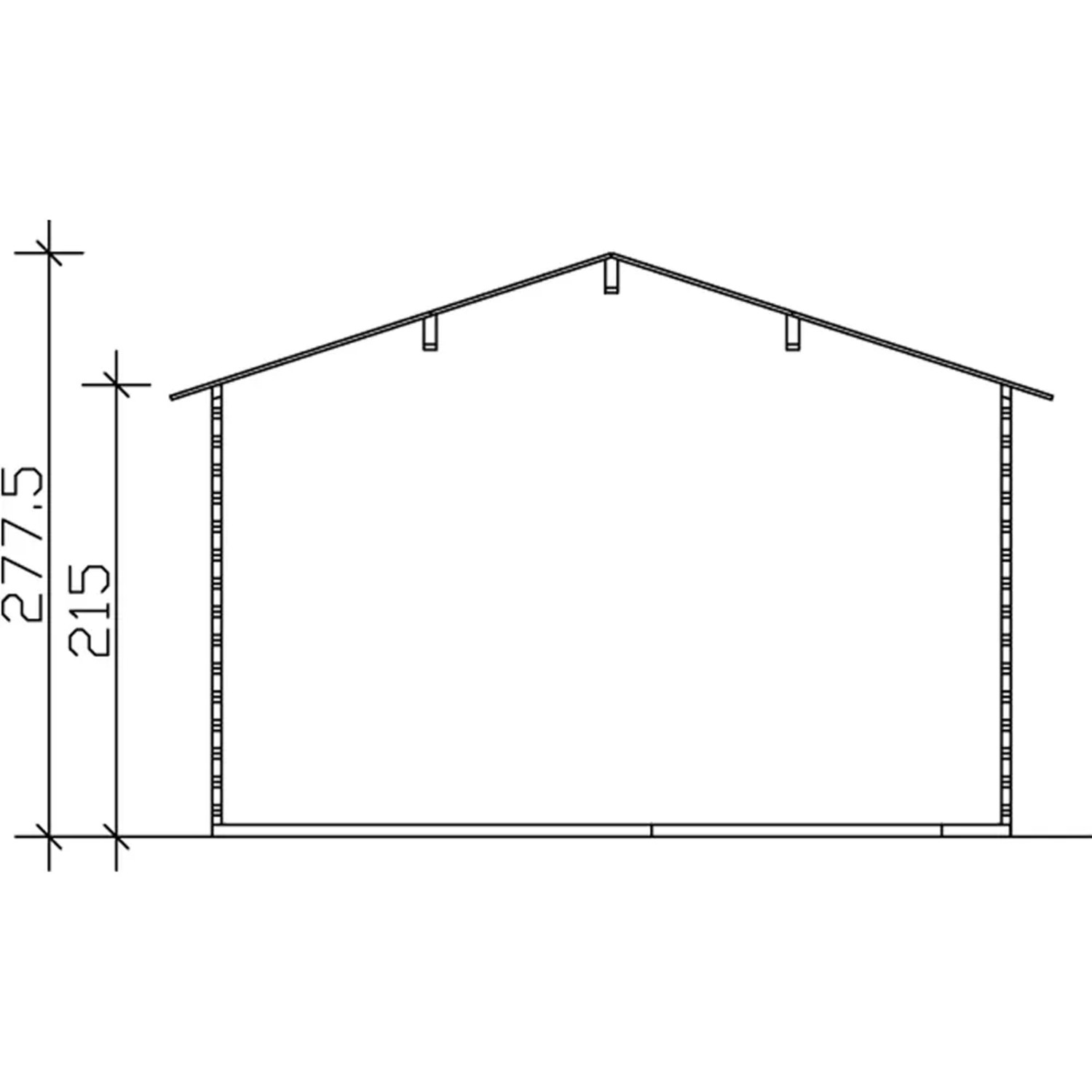 Schnittzeichnung Skan Holz Gartenhaus Holmestrand, 380x300cm, naturbelassen, mit Maßangaben.