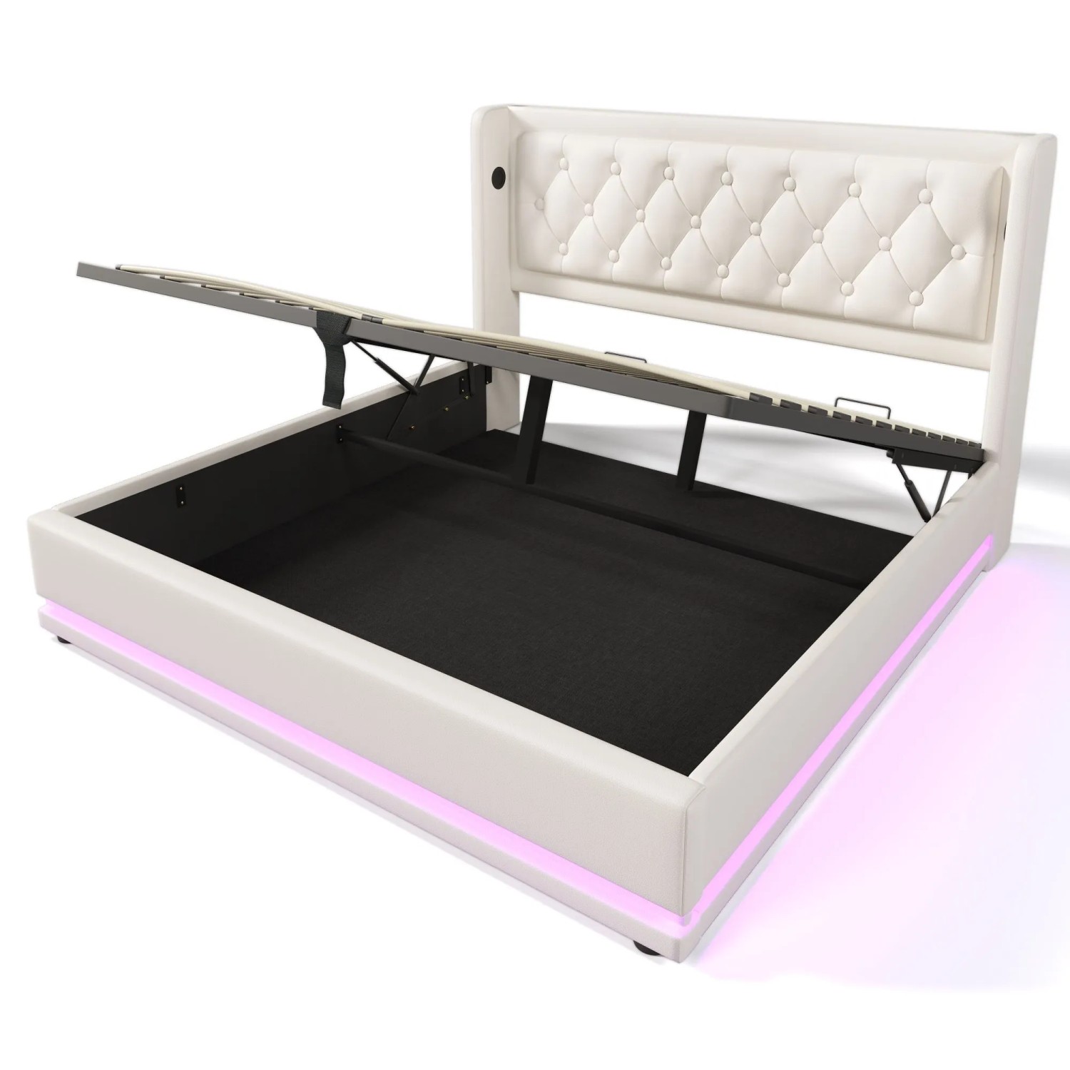 Merax Polsterbett 140x200cm LED USB-C Hydraulisch Weiß