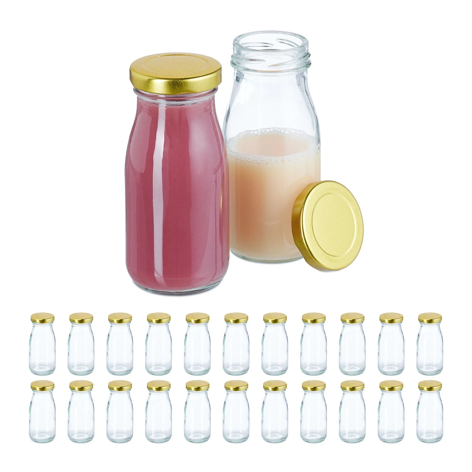 Relaxdays Glasflaschen Glas Transparent Gold Luftdicht 12 cm x 5,5 cm 24er Set