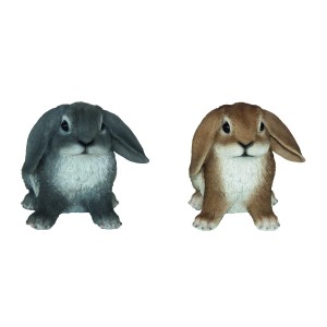 Deko-Figur: Zwergkaninchen, 17 cm, aus Polyresin, für die Gartendekoration. Graue und braune Variante.