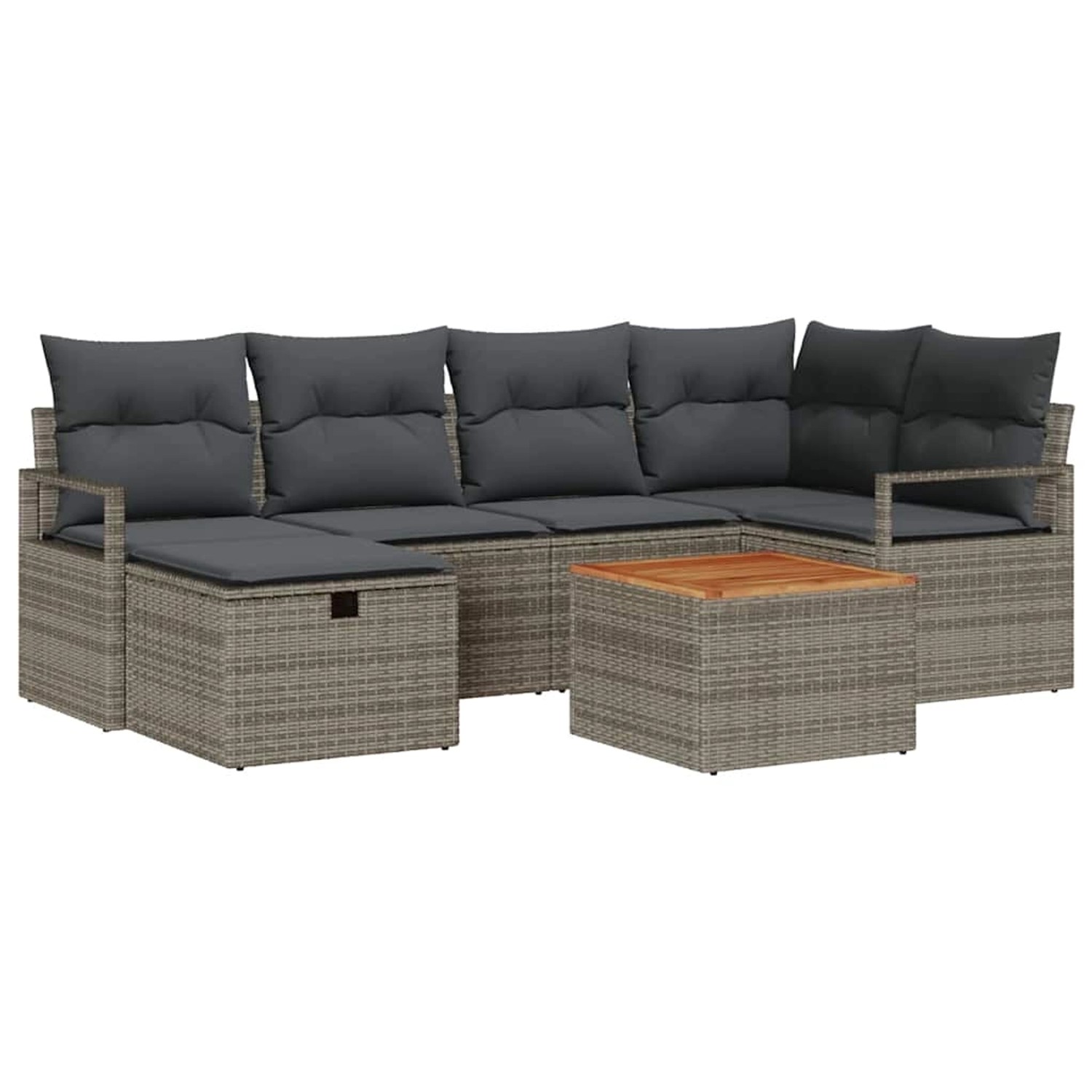 vidaXL Garten-Sofa-Set mit Kissen mit Speicher 7-Tlg Grau Poly Rattan 33608 günstig online kaufen