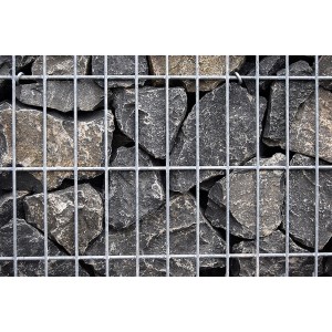 Scherf Fertig-Gabione mit Basaltbruch Füllung in Schwarz, Maschenweite 100x50x50 cm.