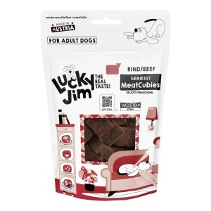 Lucky Jim MeatCubies Rind, 70g. Hunde-Belohnungssnacks mit hohem Fleischanteil im wiederverschließbaren Beutel.