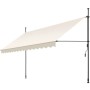 Beige Tectake Klemmmarkise mit Handkurbel, schwarzem Stahlgestell und Teleskopstangen, als Sonnenschutz ausgefahren.