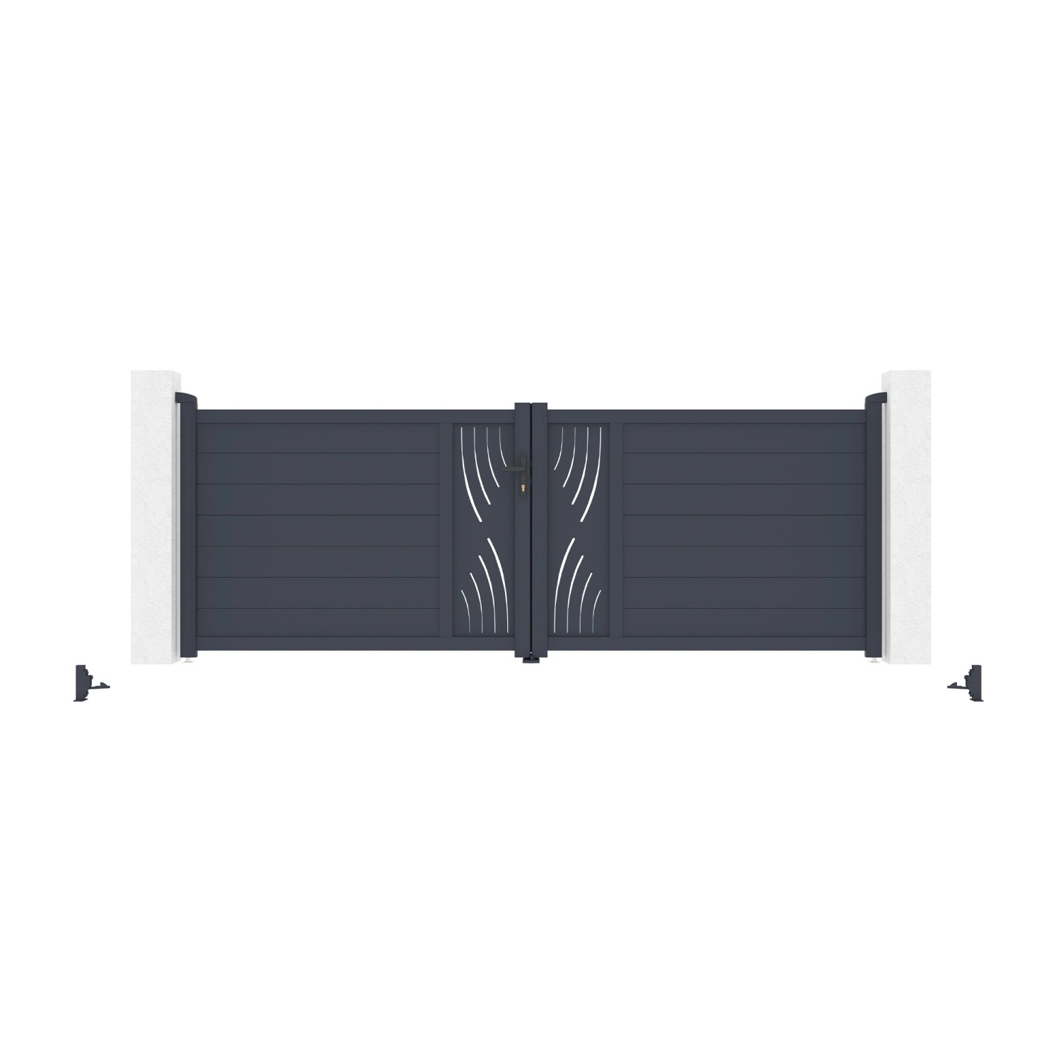 Graues Casanoov Flügeltor Veleta 3,5 m mit Motorisierung und Aluminiumrahmen.