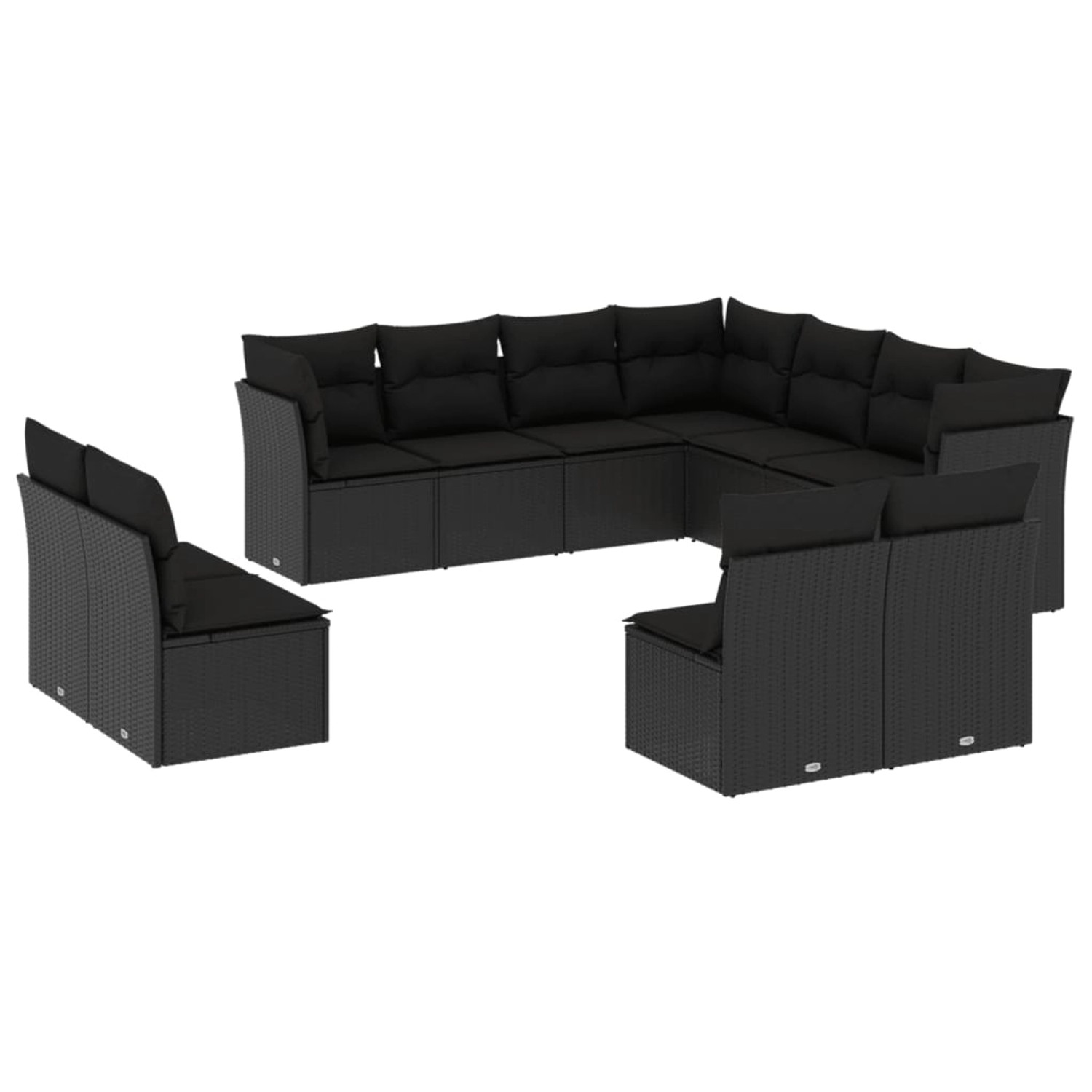 vidaXL 11-tlg Garten-Sofagarnitur mit Kissen Schwarz Poly Rattan Modell 8 günstig online kaufen