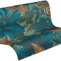 AS-Creation Vliestapete Dschungel Blau-Orange mit exotischem Blätter-Motiv.