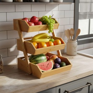 Relaxdays Obst Etagere Bambus Natur 3 Etagen 41 cm x 33 cm x 30 cm 2,6 kg
