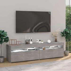 Zwei betongraue vidaXL TV-Schränke mit LED-Beleuchtung als Lowboard. Modernes Design aus Holzwerkstoff für Wohnzimmer.