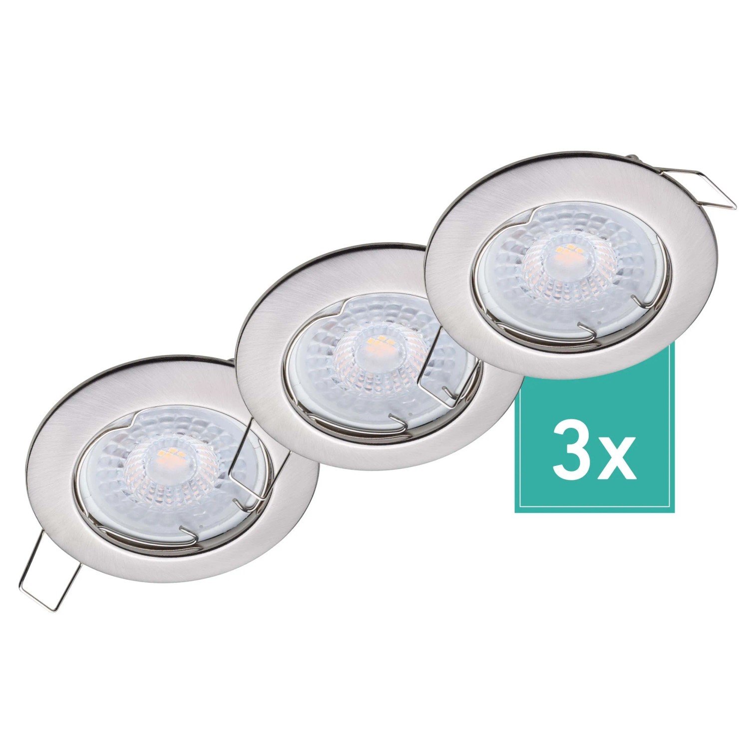 Oktaplex Sedan 3er Set LED-Einbaustrahler 3-Stufen-Dimmbar Edelstahl-Optik 4,8W Warmweiß 2700K 230V Flach Lochmaß 60 mm