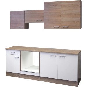 Flex-Well Küchenzeile 210 cm, Front Florida Weiß, Korpus Sonoma Eiche, ohne E-Geräte.