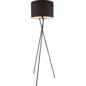 Schwarze Globo Stehleuchte Gustav mit Dreibein-Gestell aus Metall.