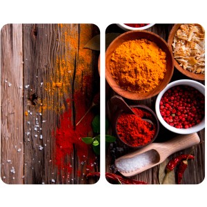 Wenko Herdabdeckplatten Universal Gewürze 2er Set mit Gewürz-Motiv auf Holz.