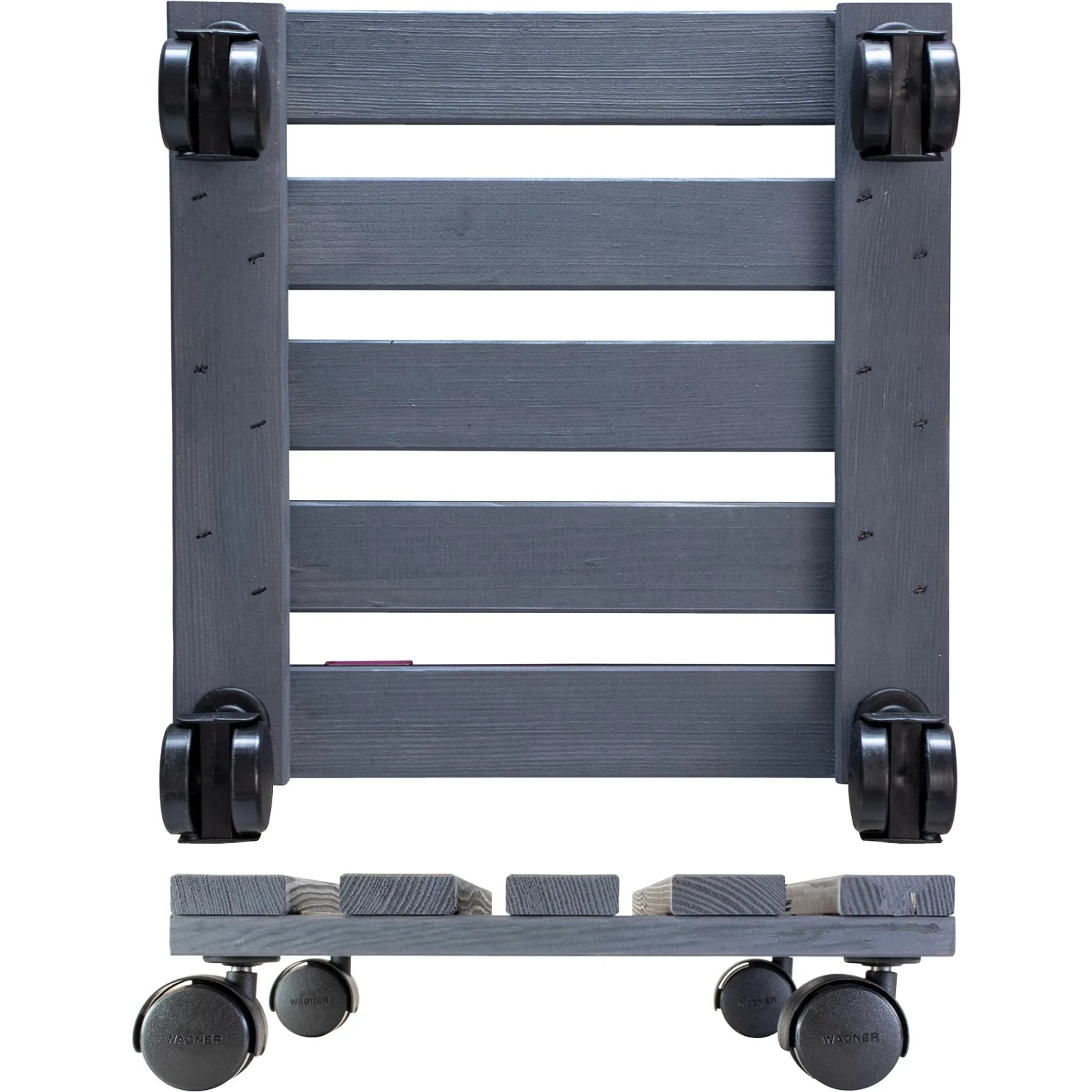 Anthrazitfarbener Wagner Multi Roller Nature aus FSC®-Holz mit 4 Doppelrollen, Tragkraft 100 kg.