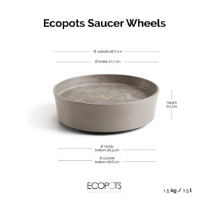 Ecopots Untersetzer Amsterdam Rollen Taupe, 28,7 cm. Praktischer, rollbarer Blumentopf-Untersetzer.