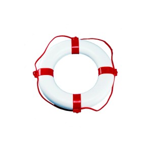 Seilflechter Rettungsring, Ø 55cm, rot-weiß, mit Randleine für Bootssicherheit.
