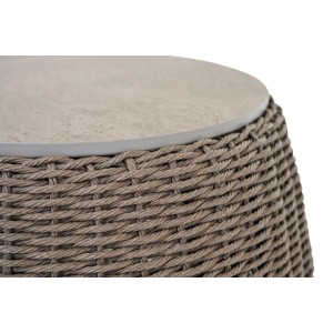 Runder Siena Garden Gartentisch Liguria in Taupe-Grau mit Steinplatte, Ø 54,5 cm.