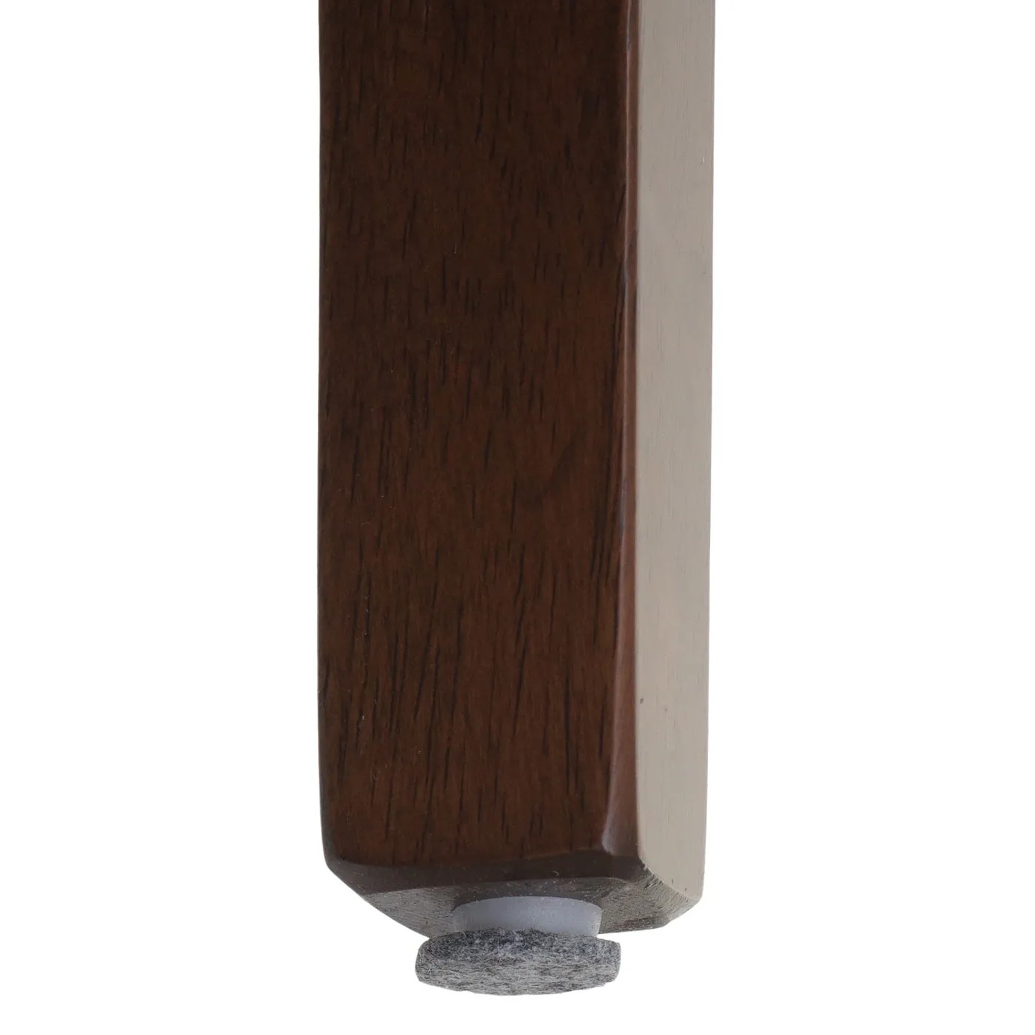 Detailaufnahme: Dunkles Holzbein mit Bodenschoner des MCW Esszimmerstuhls M59.