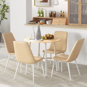 Runder HOMCOM Esstisch mit Naturholz-Tischplatte und weißen Stahlbeinen. Modernes Design für Esszimmer.