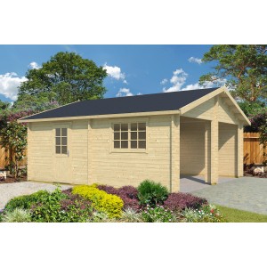 Lasita Maja Doppel Holzgarage Falkland Natur, 575x575cm, mit Tür und Fenster.