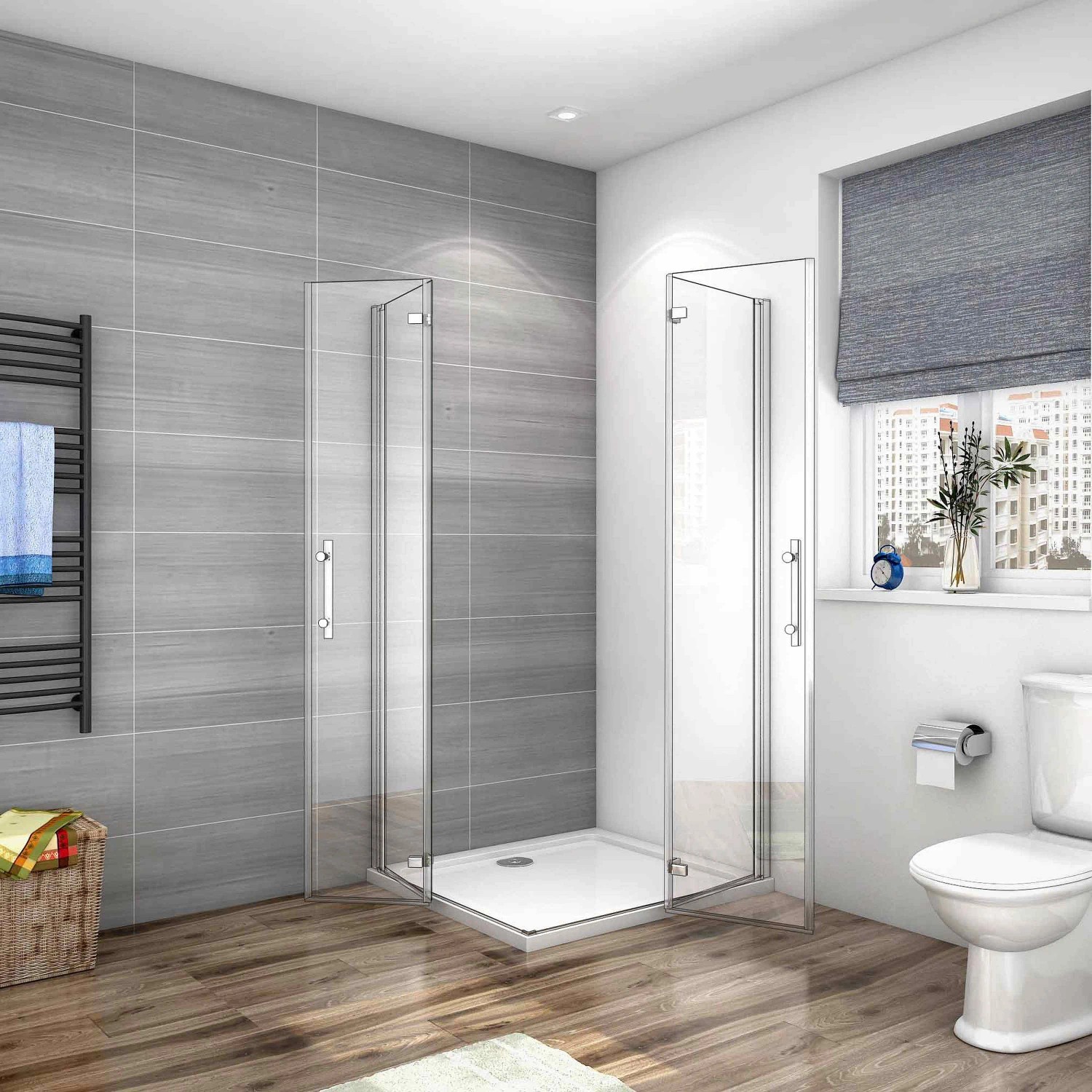 AICA Falttür Dusche 85x70cm, Eckeinstieg mit 6mm NANO Glas und Pendeltür.