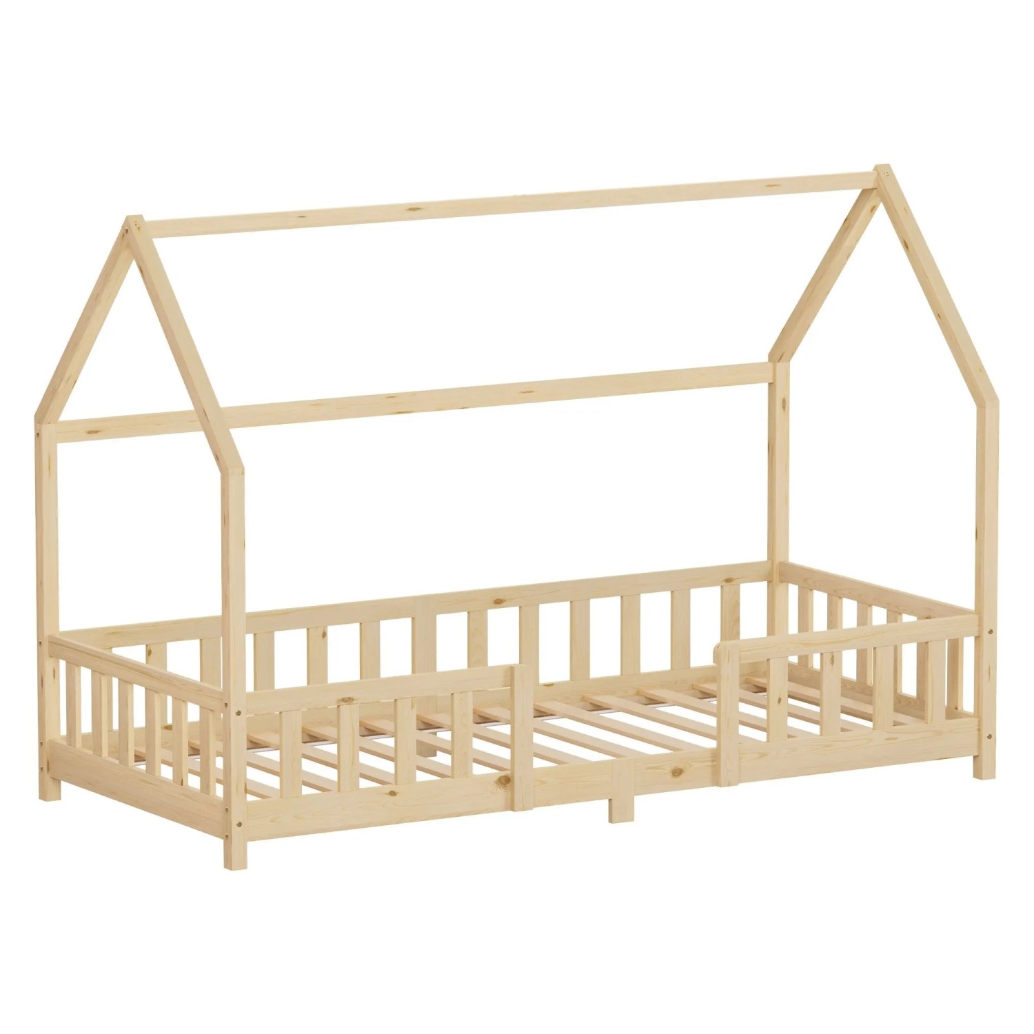 ML-Design Kinderbett 90x200 cm mit Rausfallschutz Natur Kiefernholz