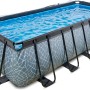 Rechteckiger EXIT Stone Pool, 540x250x122cm, grau mit Steinmuster, inklusive Abdeckung und Leiter.